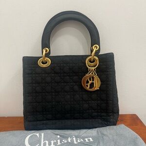 Dior Black Quilted Lady Dior Satchel with Gold Hardware Charm
